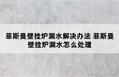 菲斯曼壁挂炉漏水解决办法 菲斯曼壁挂炉漏水怎么处理